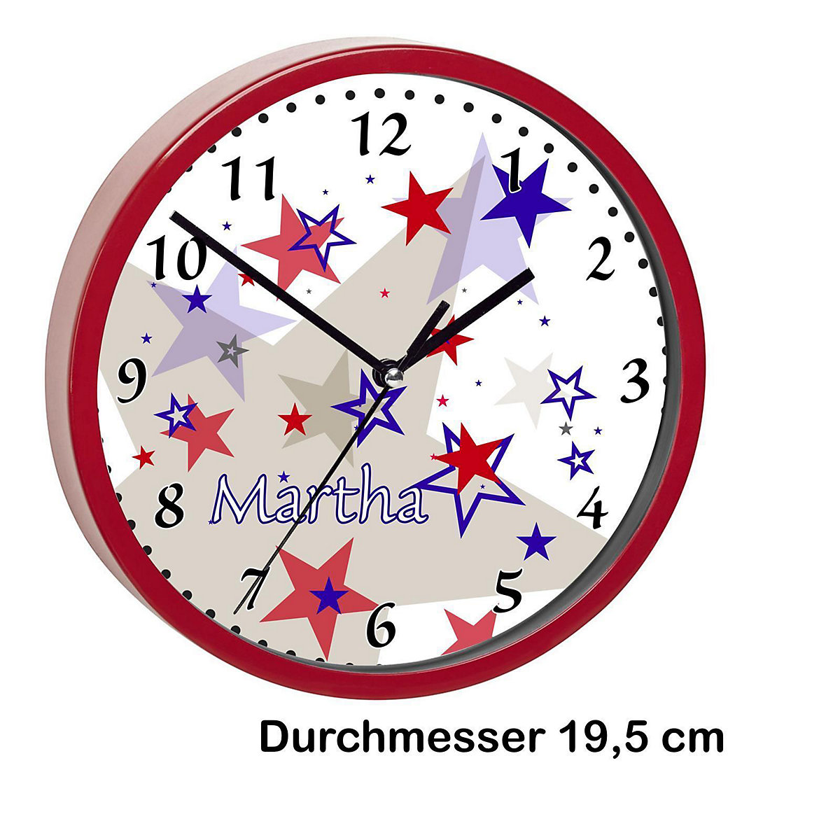 Kinder Wanduhr personalisiert mit Name Sternenhimmel Rot Blau Grau