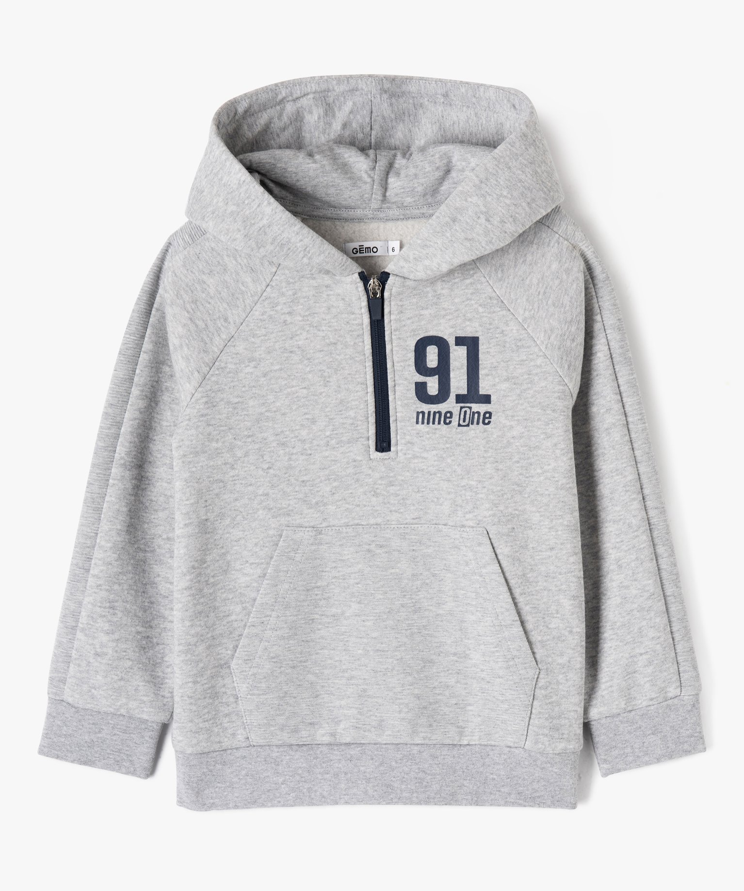 Sweat à capuche avec col zippé Garçon gris | GEMO