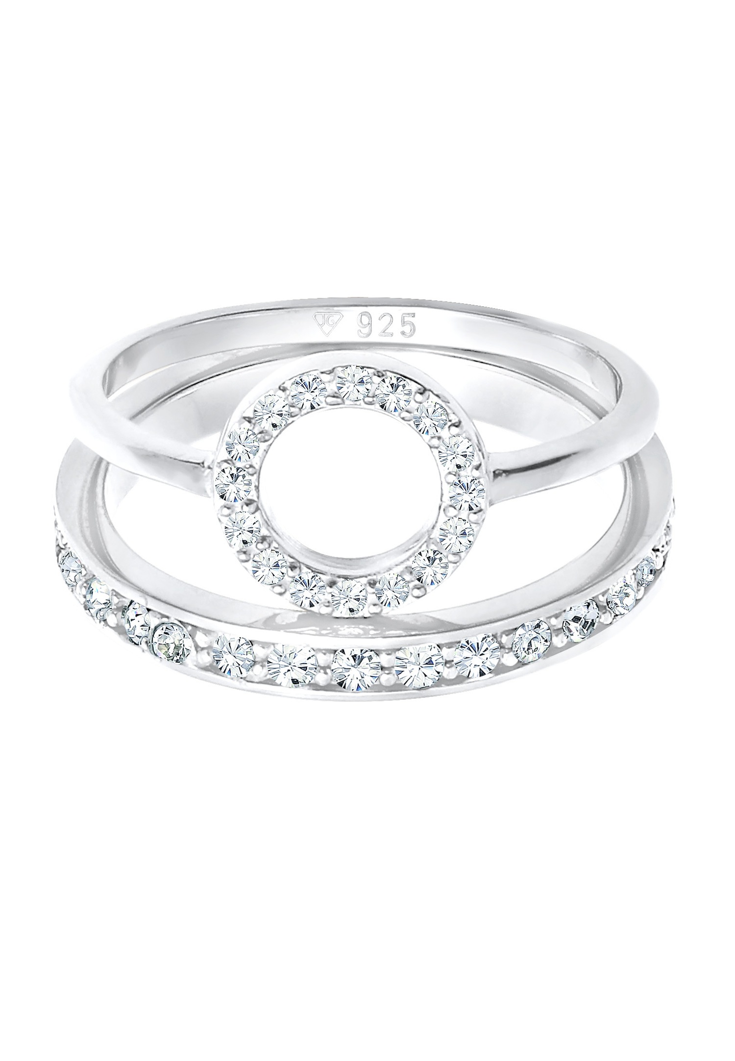 Elli PREMIUM Women's Timeless Geo Circle Memorie Duo Ring with 925 Sterling Silver Crystals