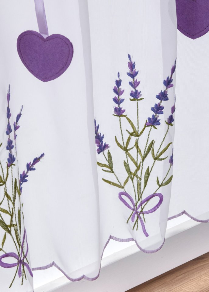 Scheibengardine mit Lavendel Stickerei