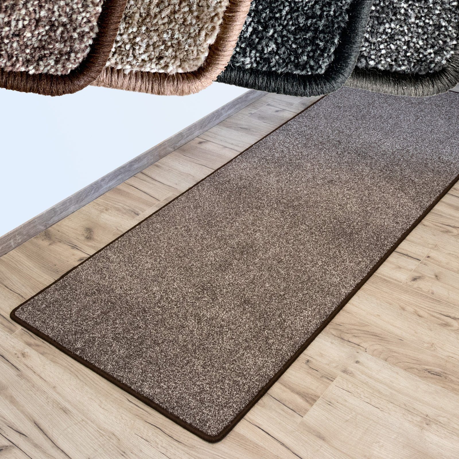Hochflor-Bettumrandung Lyon Braun 94, 3 Größen, Teppichläufer, ideal im Schlafzimmer Floordirekt, Höhe 10 mm, (3-tlg), Velours