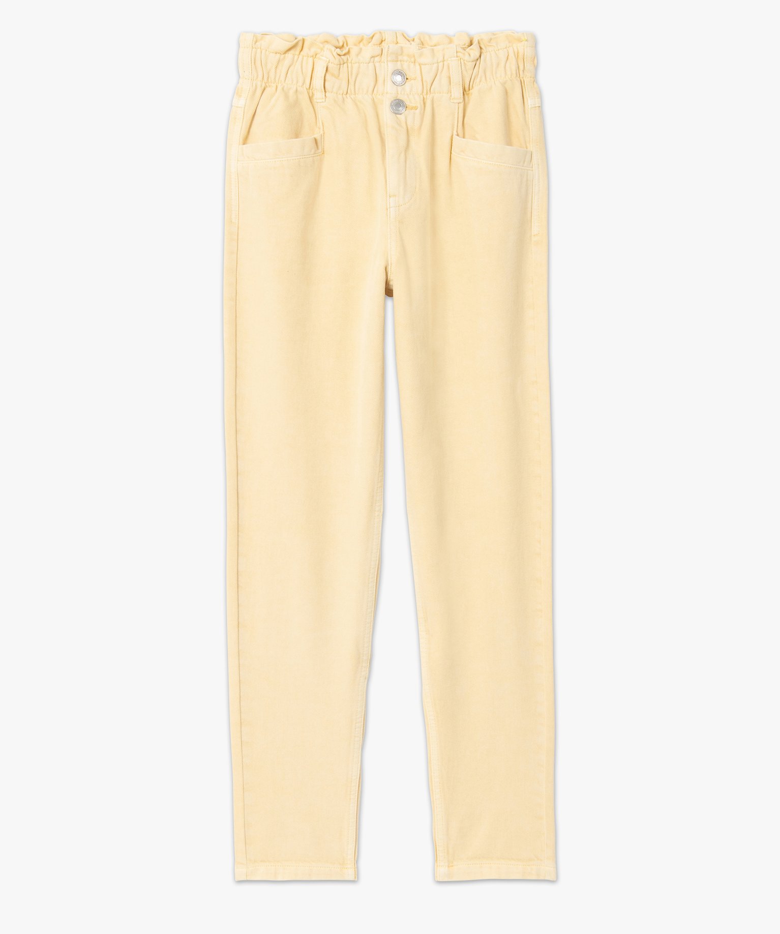 Pantalon femme en toile denim avec ceinture élastique jaune | GEMO