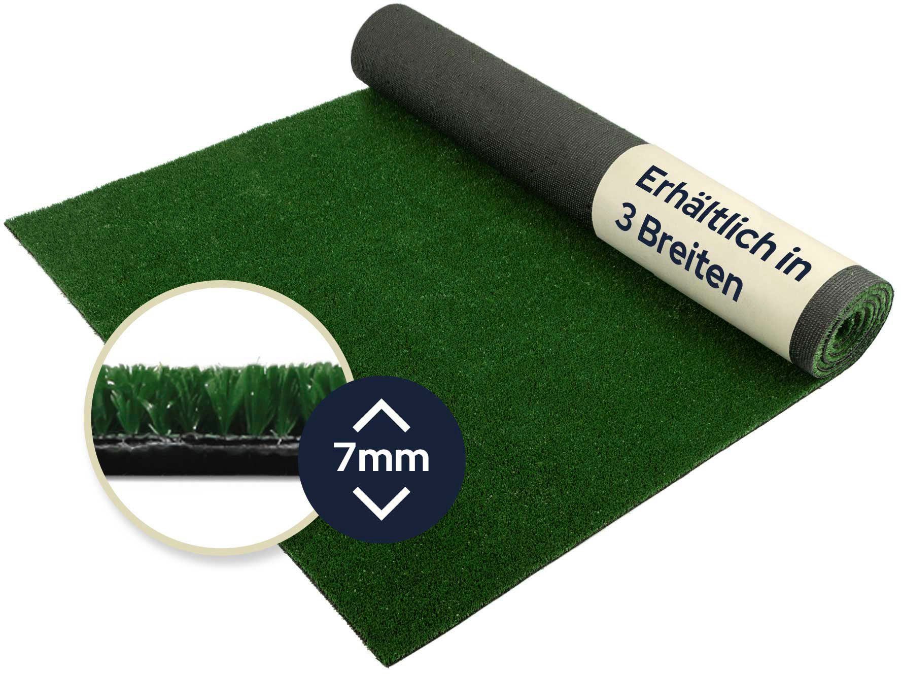 Kunstrasen SPRING, Primaflor-Ideen in Textil, rechteckig, Höhe: 7 mm, Rasenteppich, Drainagefunktion, witterungsbeständig, strapazierfähig