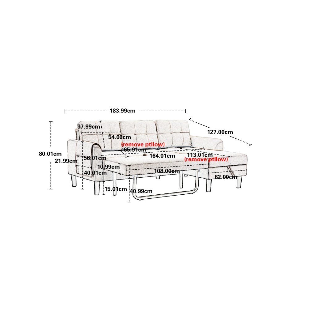 BlingBin Ecksofa Couch in L-Form Sofa Eckcouch Polsterecke mit Stauraum, 1er Set 1 Teile, mit Schlaffunktion, Stauraum-Chaise, mit Hocker Couch