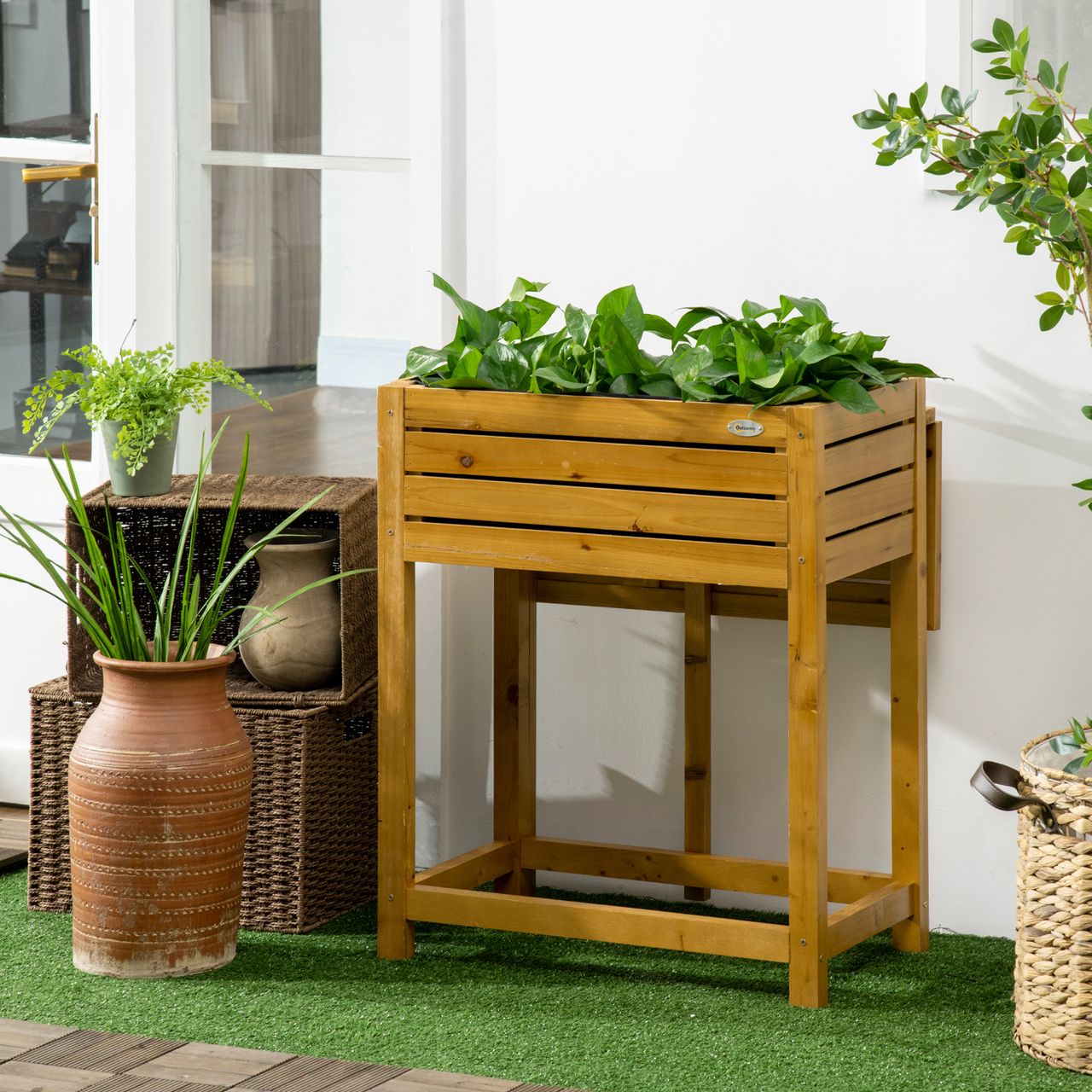 Outsunny Hochbeet Blumenkasten Kräuterbeet mit klappbarer Tischplatte