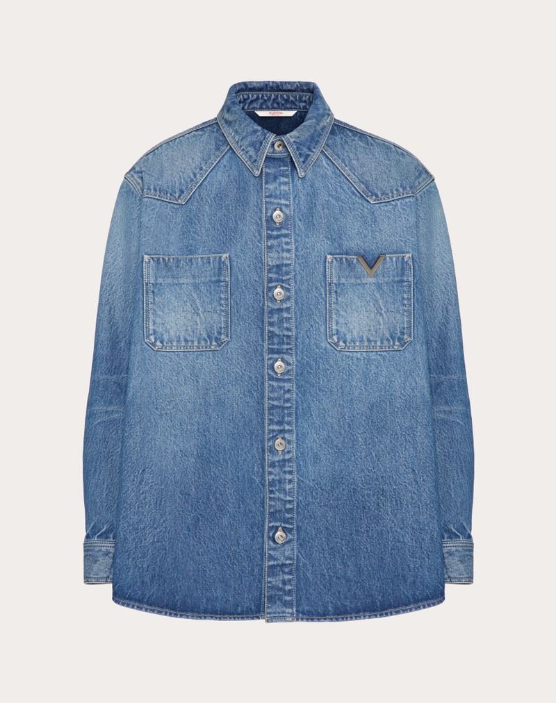 Denimskjorte med metallisk V-detalje
