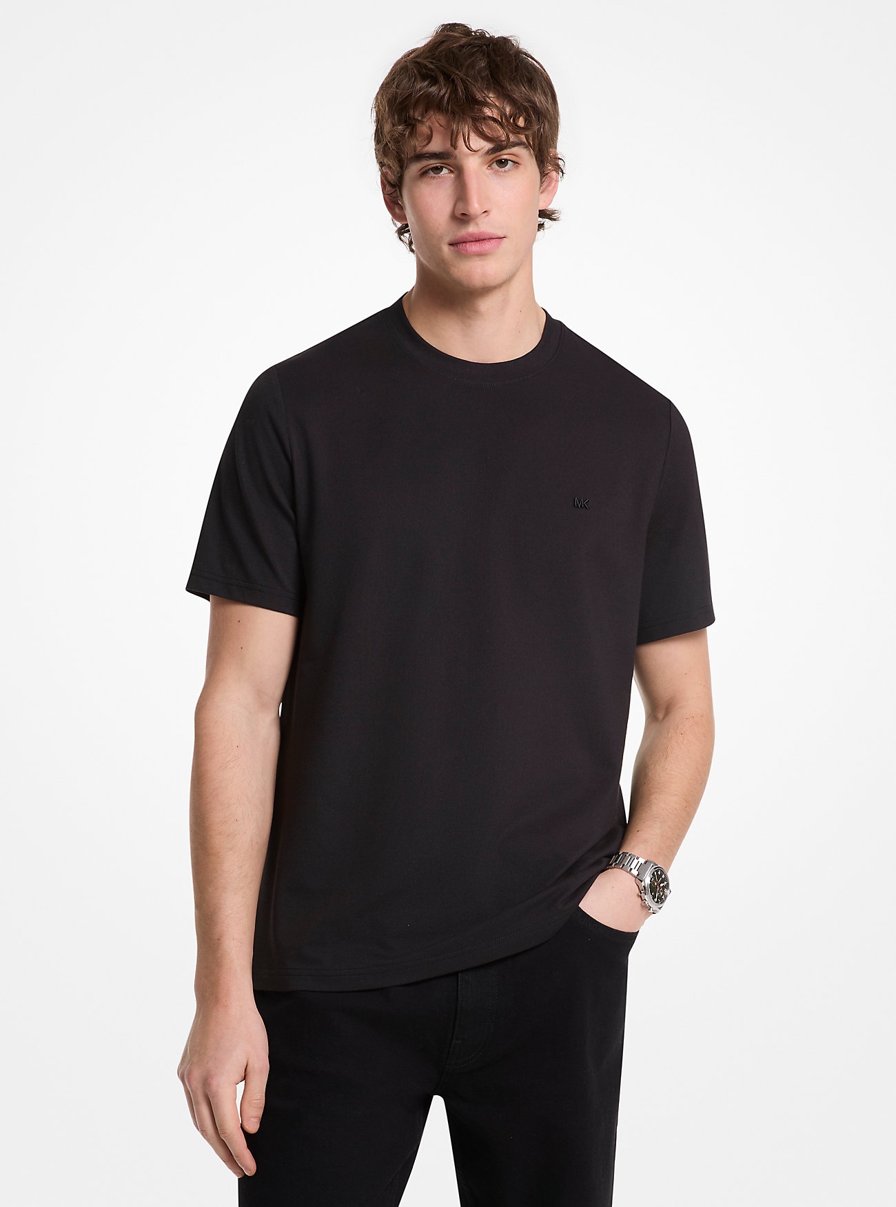 T-shirt in piqué di misto cotone - NERA