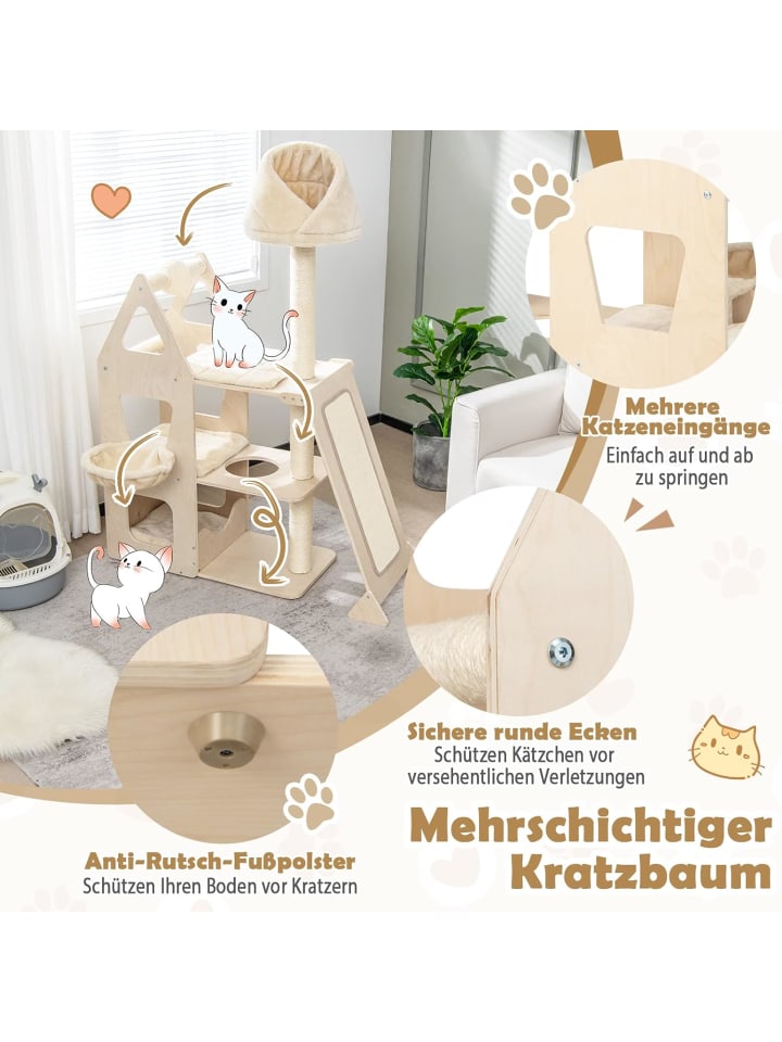 COSTWAY Kratzbaum mit Korb in Beige günstig kaufen 42 cm