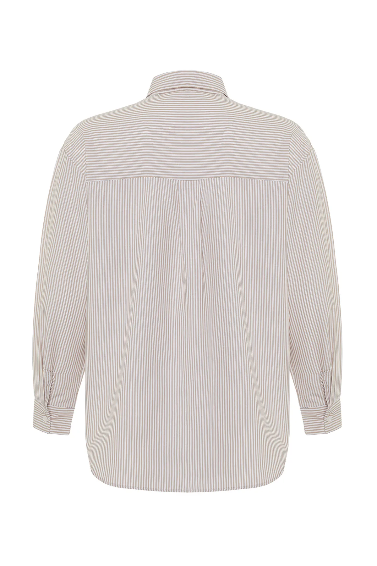 Trendyol Collection  Beiges gestreiftes Oversize-Gewebehemd - TWOSS23GO00144