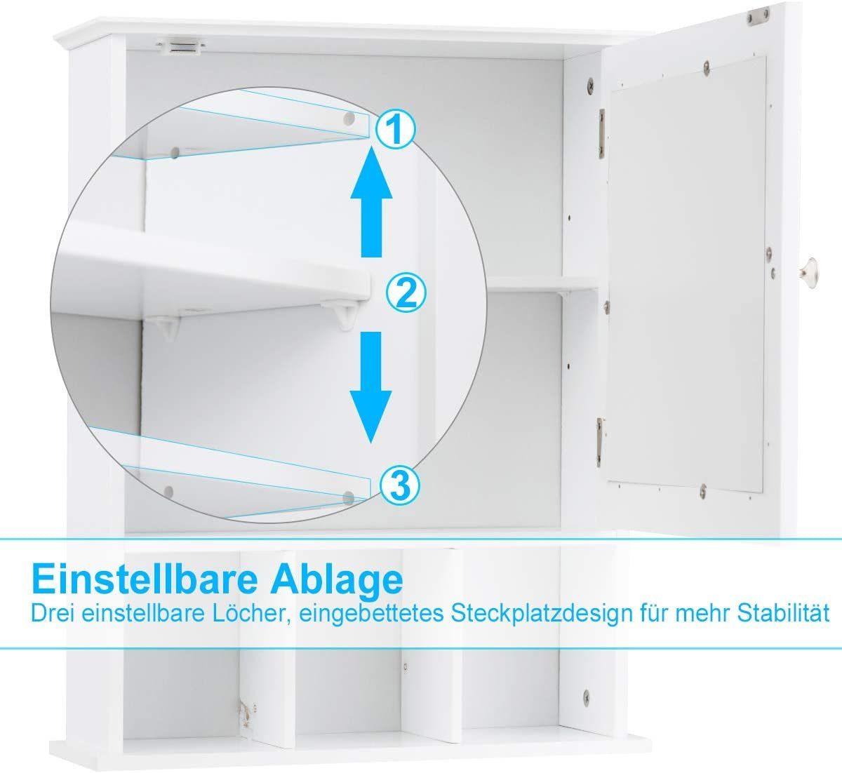 COSTWAY Badezimmerspiegelschrank mit verstellbarem Einlegeboden & 3 Fächern