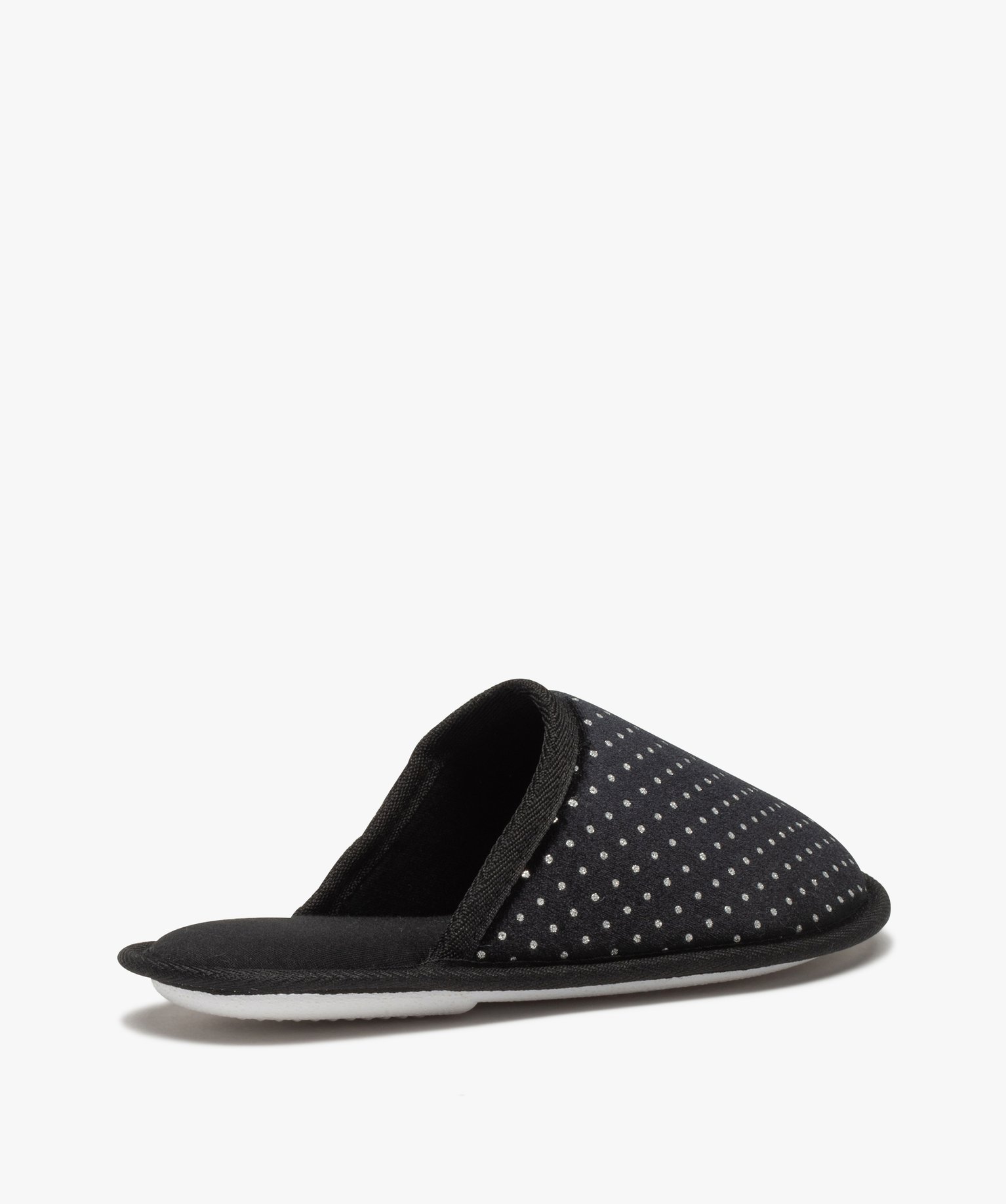 Chaussons femme mules plates en velours à pois brillants noir | GEMO