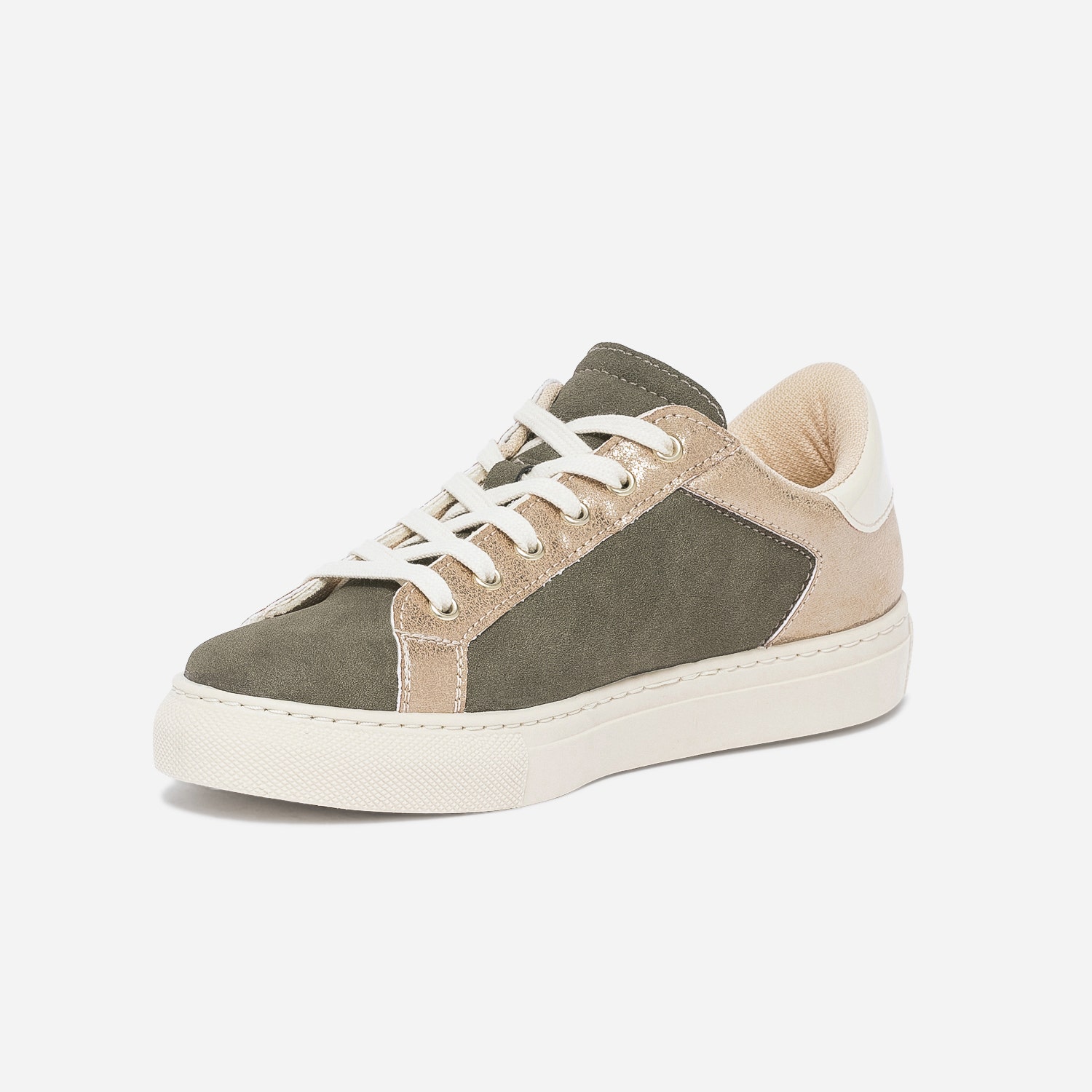 Tennis TEXTO kaki, beige et dorée