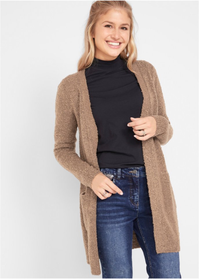 Boucle-Longstrickjacke