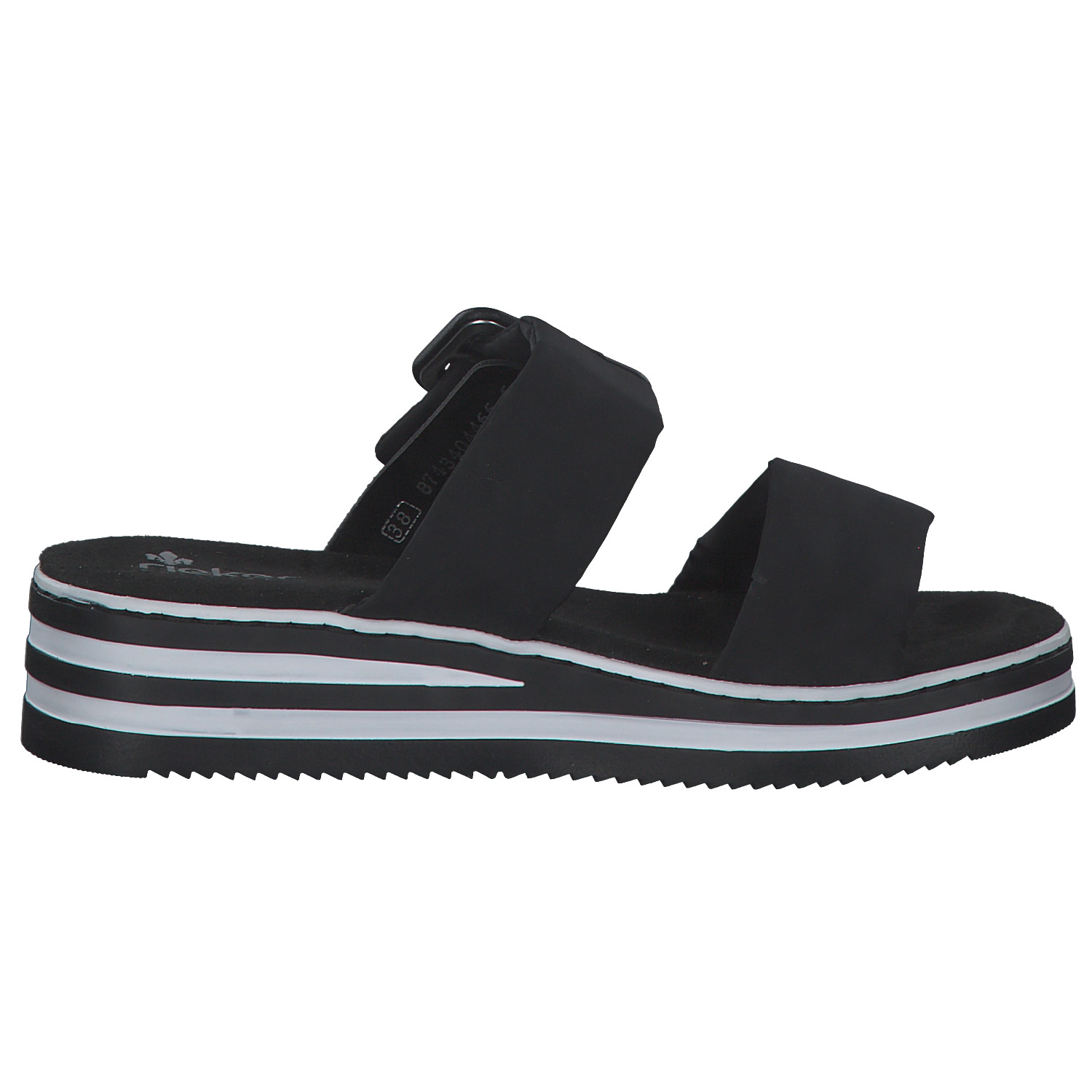 Rieker V0299, Plateau-Pantoletten, Damen, schwarz/schwarz