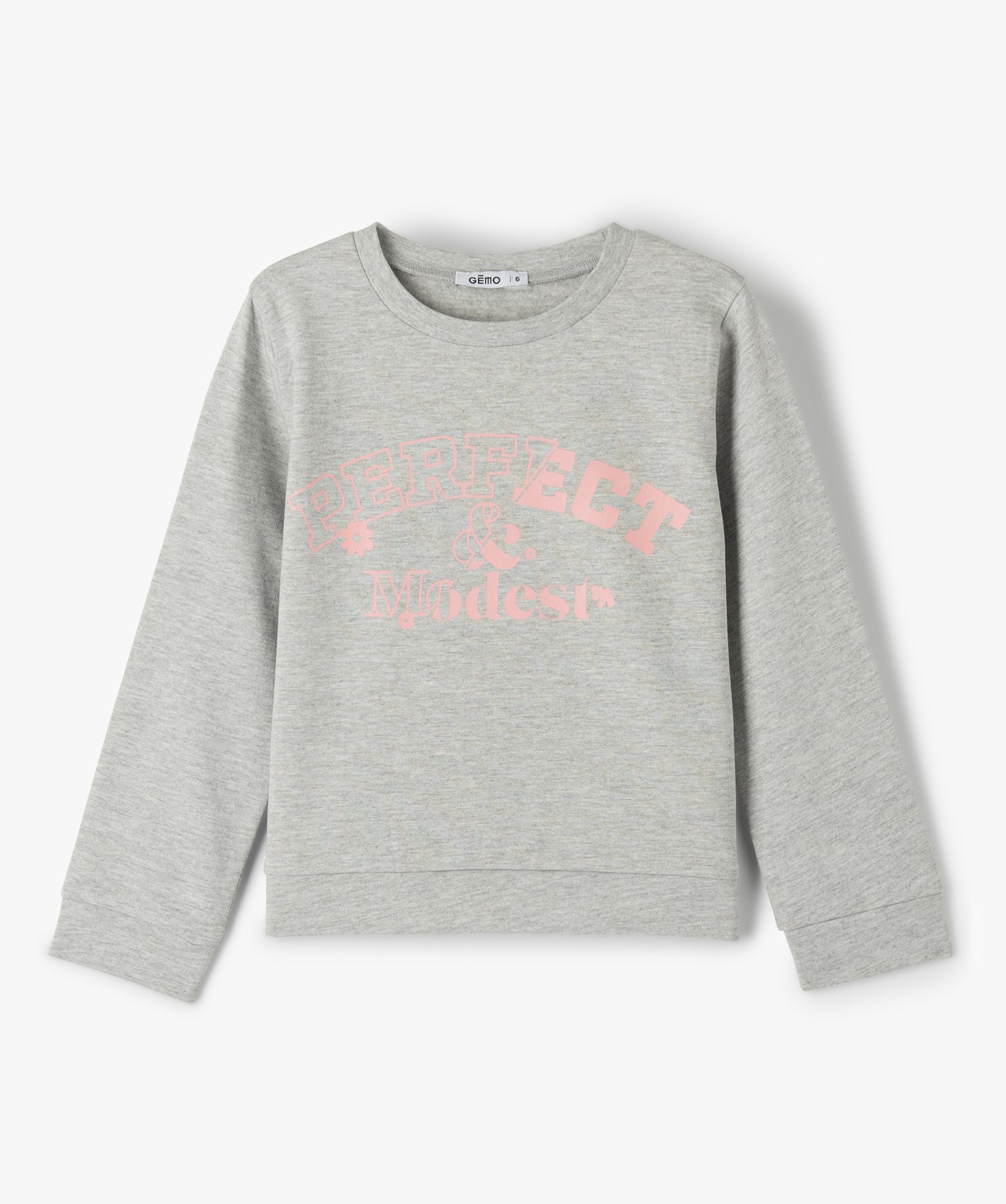 Sweat molletonné avec motif et message fille gris | GEMO