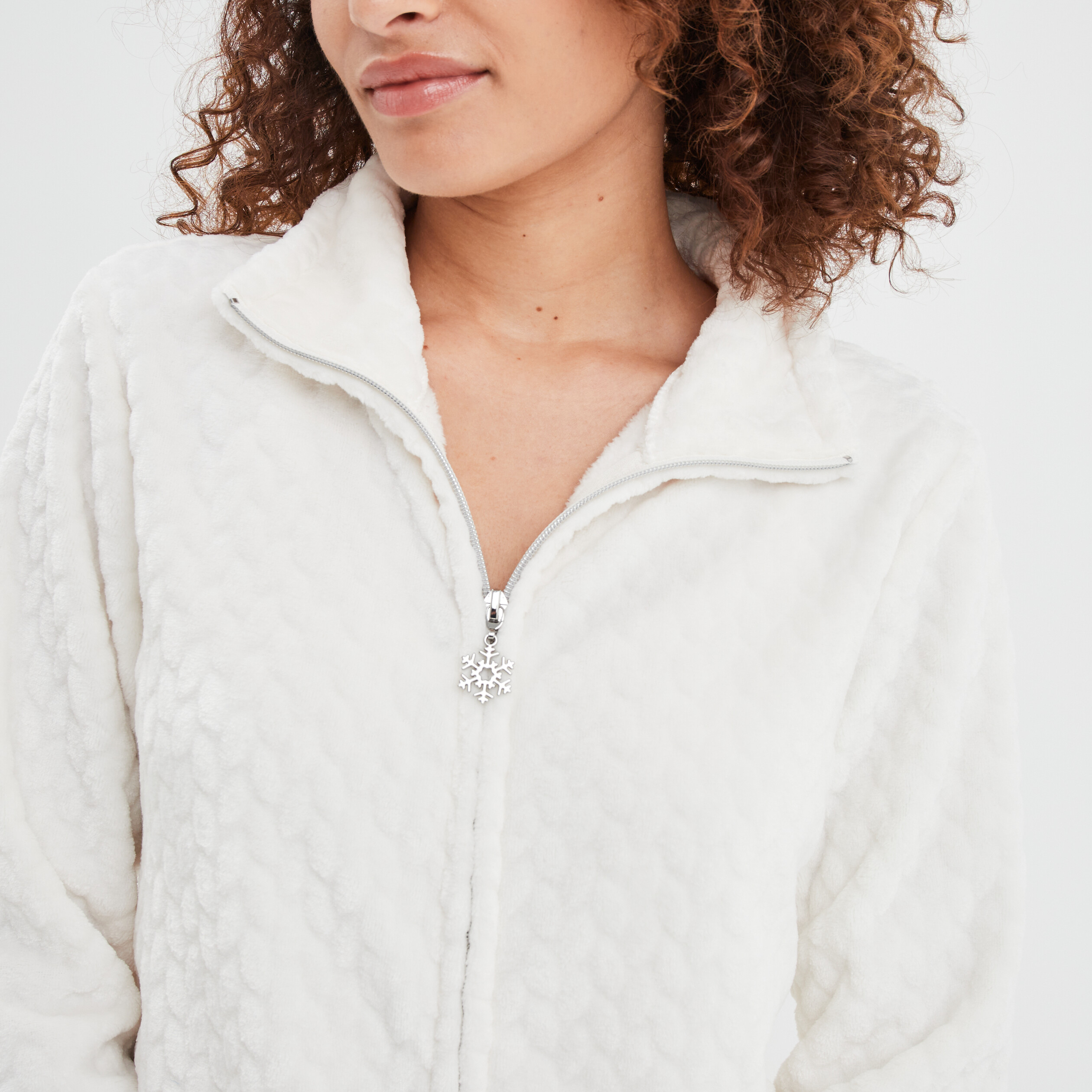 Veste pyjama pilou zippée col montant blanc femme | La Halle