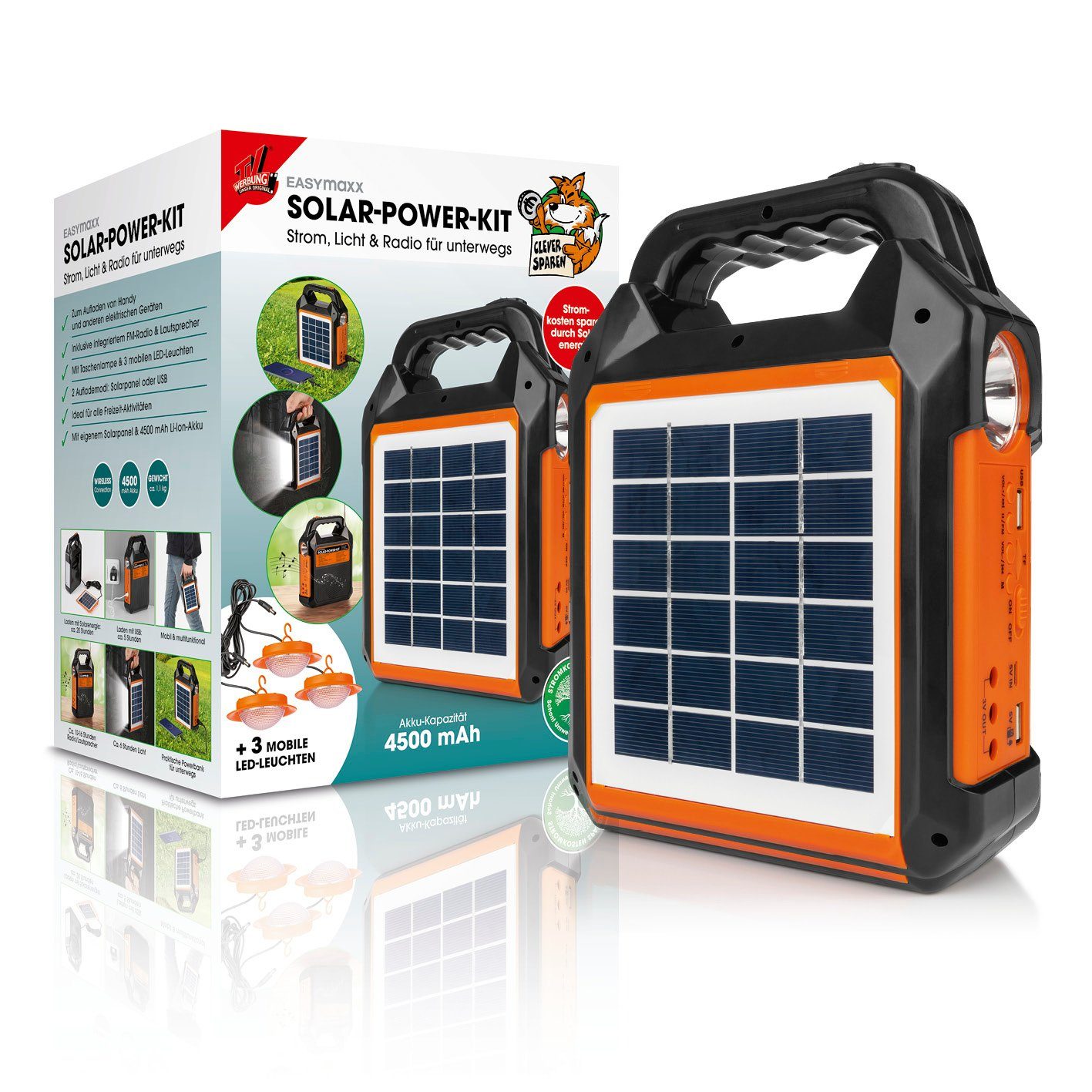 EASYmaxx Stromgenerator Solar-Generator Kit 4500mAh - schwarz/orange, (1-tlg)