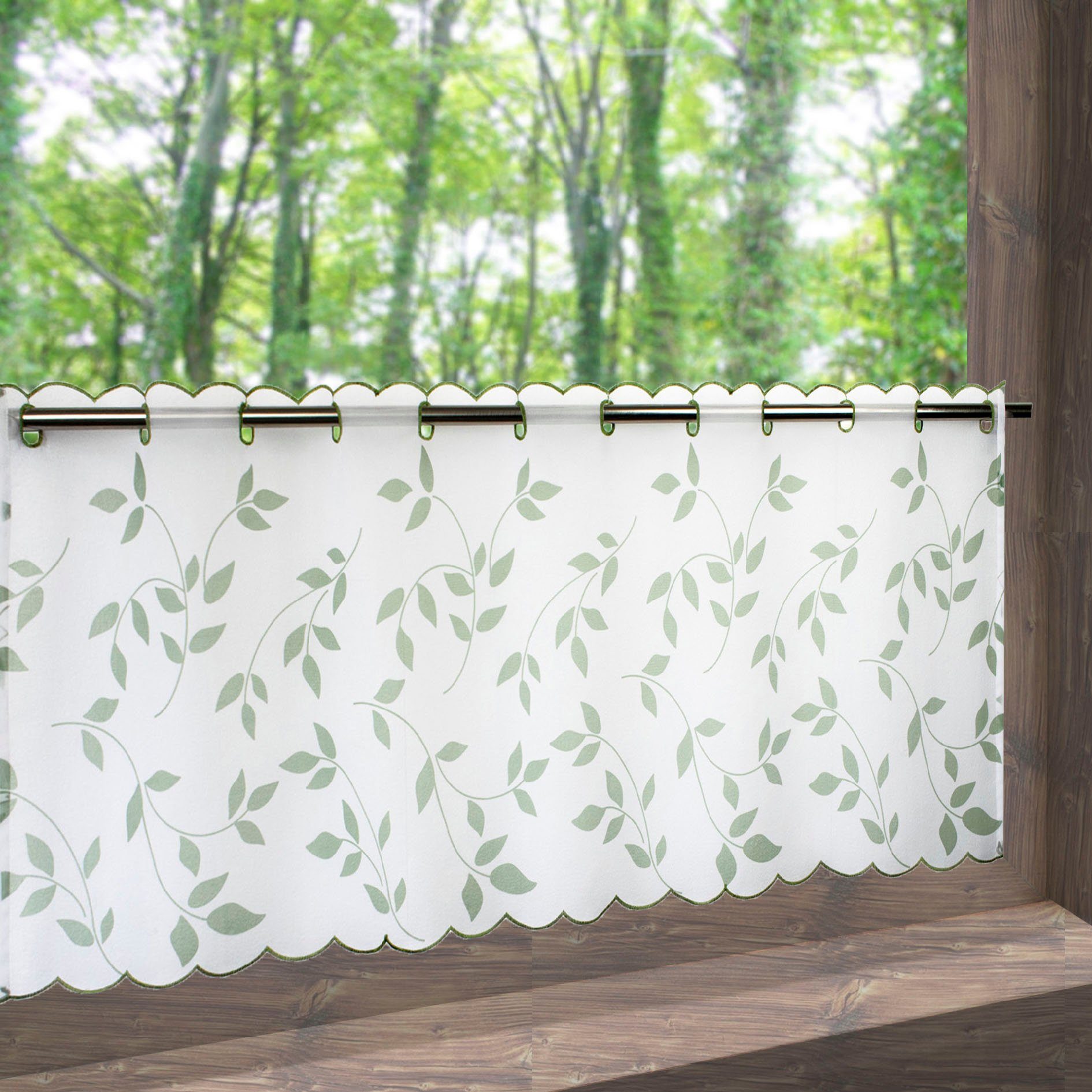 Scheibengardine Blätter, Delindo Lifestyle, Stangendurchzug (1 St), transparent, Voile, mit Stangendurchzug für die Küche