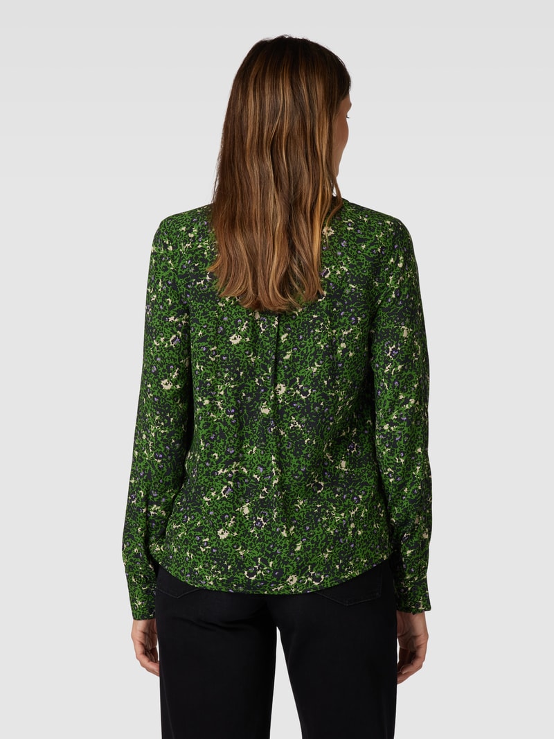 Bluse aus Viskose mit floralem Muster und verdeckter Knopfleiste in grasgrün