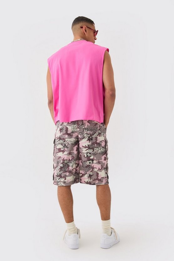 Kastiges Oversize Tanktop mit rohem Saum und Renaissance Print