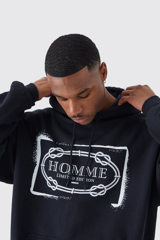 Oversize Hoodie mit Homme Print