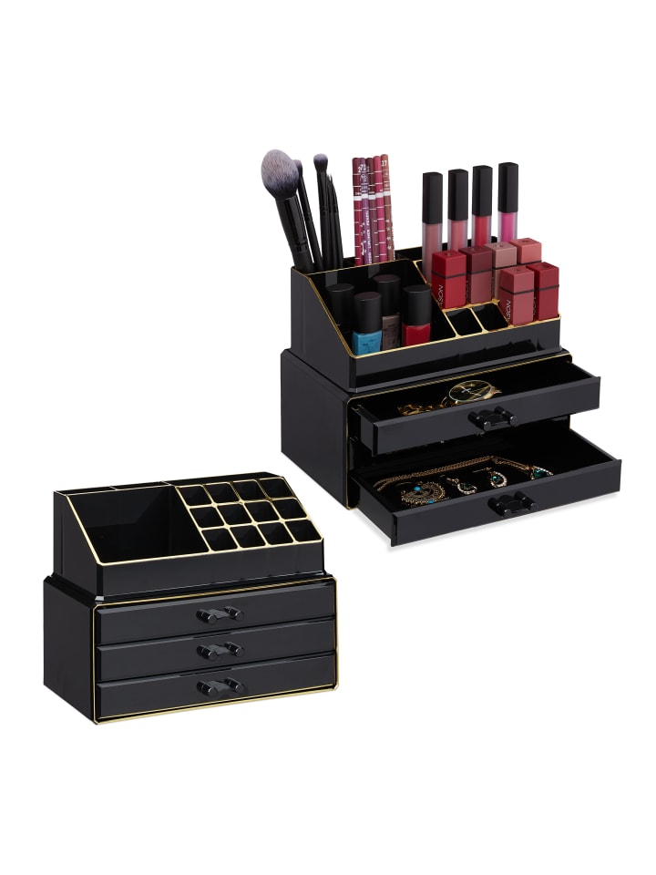 relaxdays 2x Makeup-Organizer in Schwarz/ Gold günstig kaufen onesize