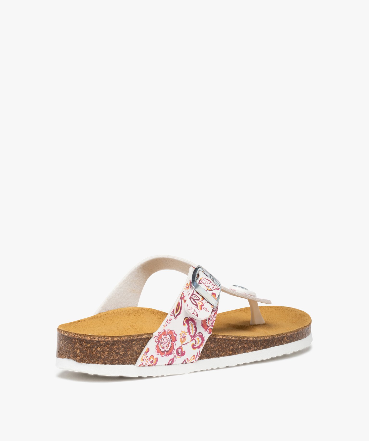 Mules femme à semelle liège et bride entre-doigts blanc | GEMO