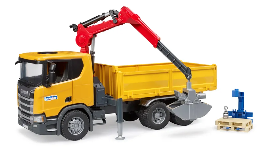 BRUDER - Scania Super 560R Baustellen-LKW mit Kran und 2 Paletten
