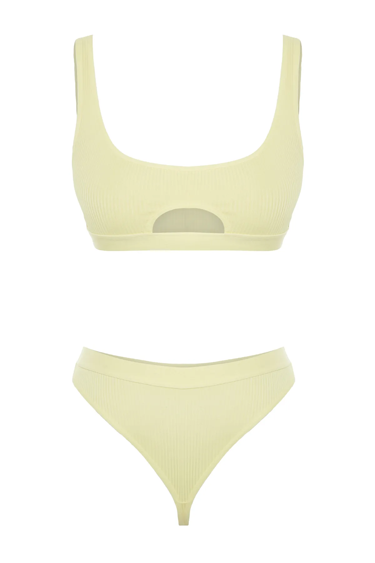 Trendyol Collection  Gelbes, geripptes, elastisches Unterwäsche-Set mit Fenster/Ausschnitt und detailliertem Ausschnitt THMSS23CC00110