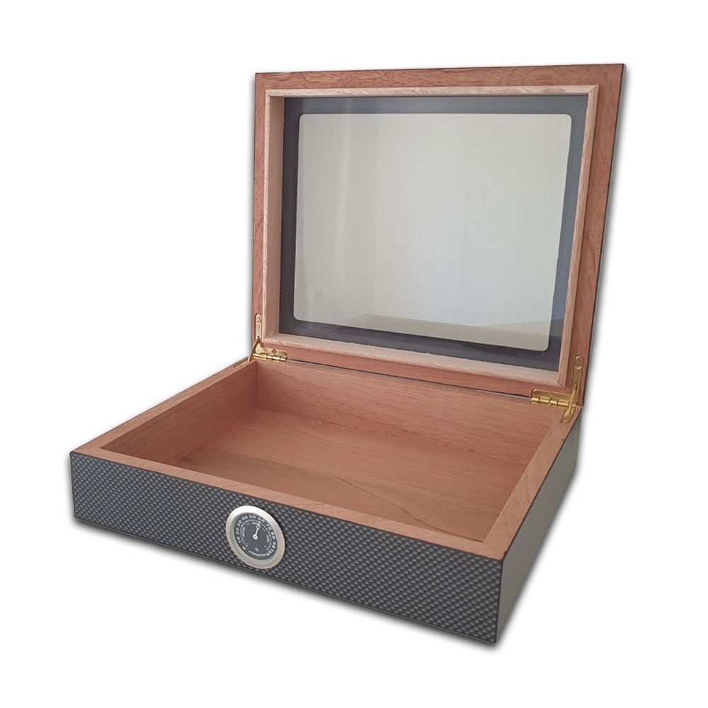 Coumo Humidor Carbon Design, Humidor Set für ca. 20 Zigarren + Zigarrenschneider