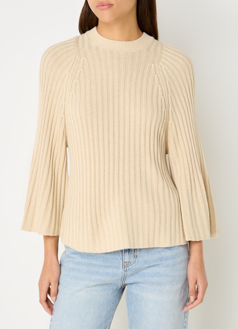 ba&sh Rib-knit sweater in wool blend with trumpet sleeves