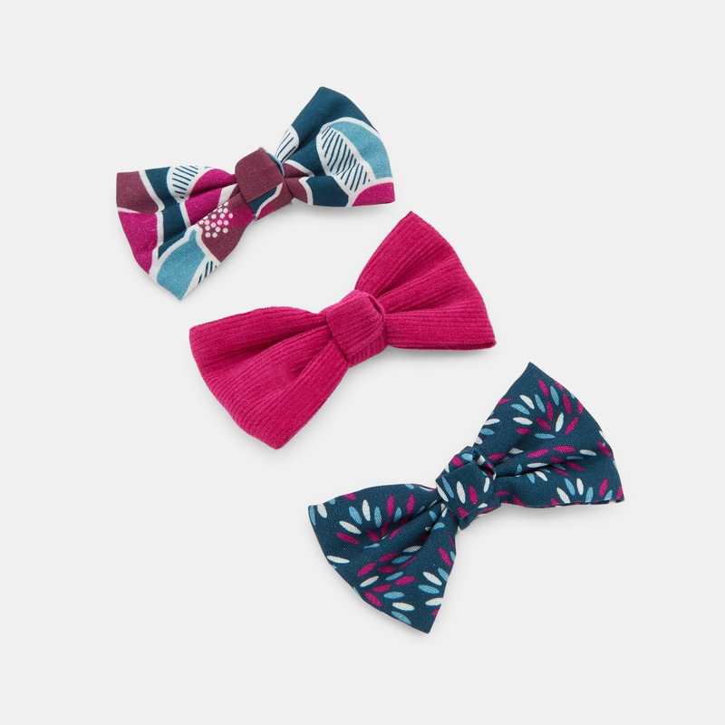 Barrettes nœuds papillon imprimés (lot de 3) rose fille