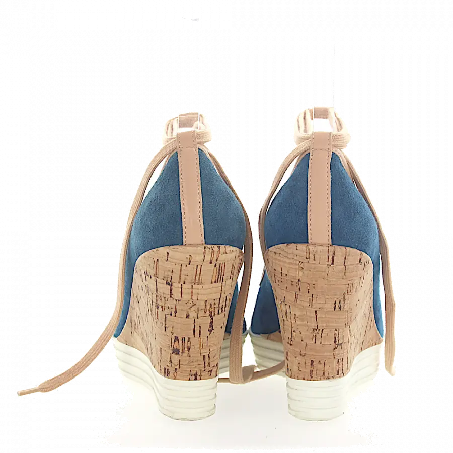 Hogan - Wedge Sandalen Peeptoe Plateau Veloursleder blau Leder beige - blau