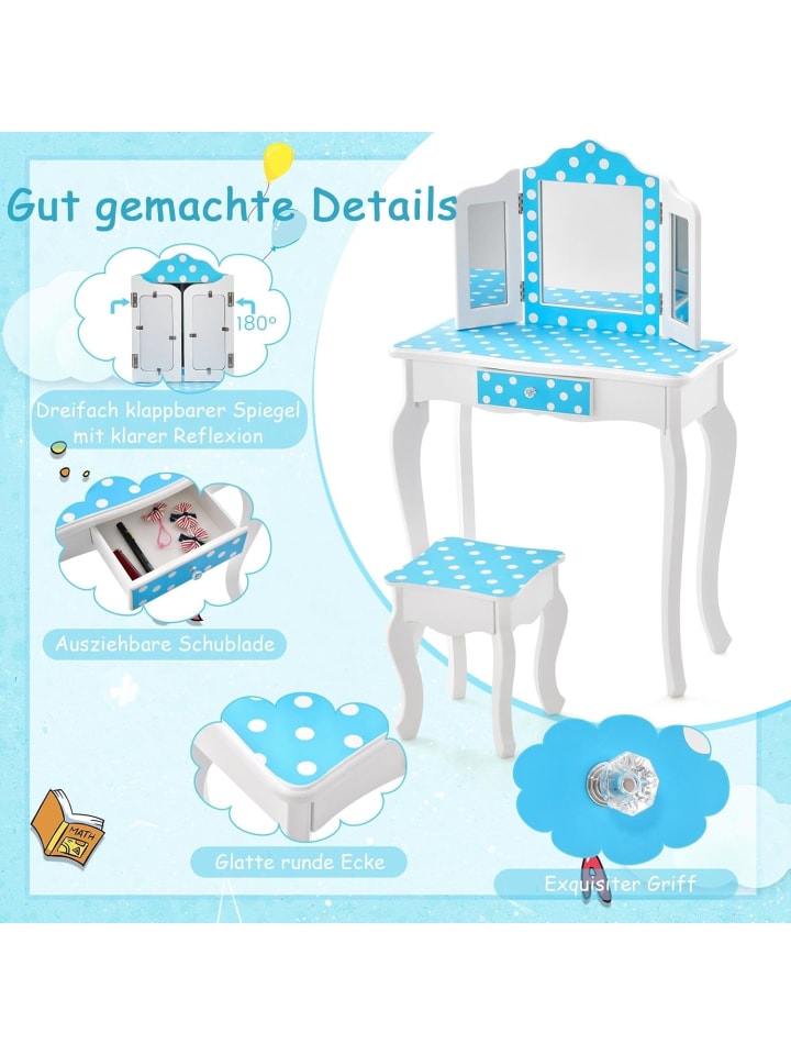 COSTWAY 2 in 1 Schminktisch in Blau günstig kaufen 97 cm
