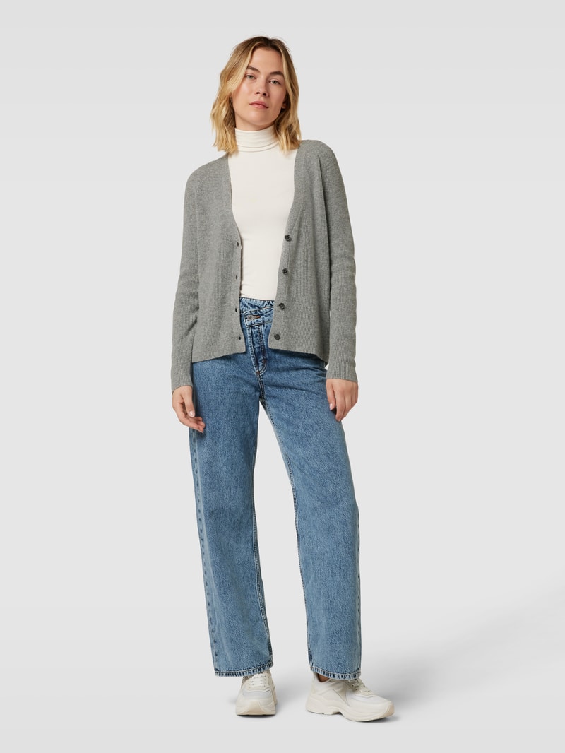 Strickjacke aus Kaschmir mit Rippenstruktur in silber