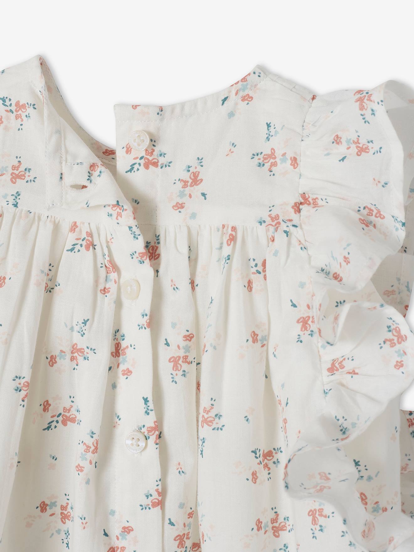 Robe fleurie bébé à volants ivoire imprimé