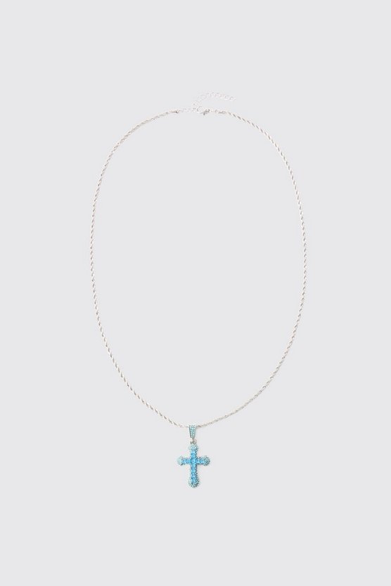 Blaue Kette mit Kreuz-Anhänger