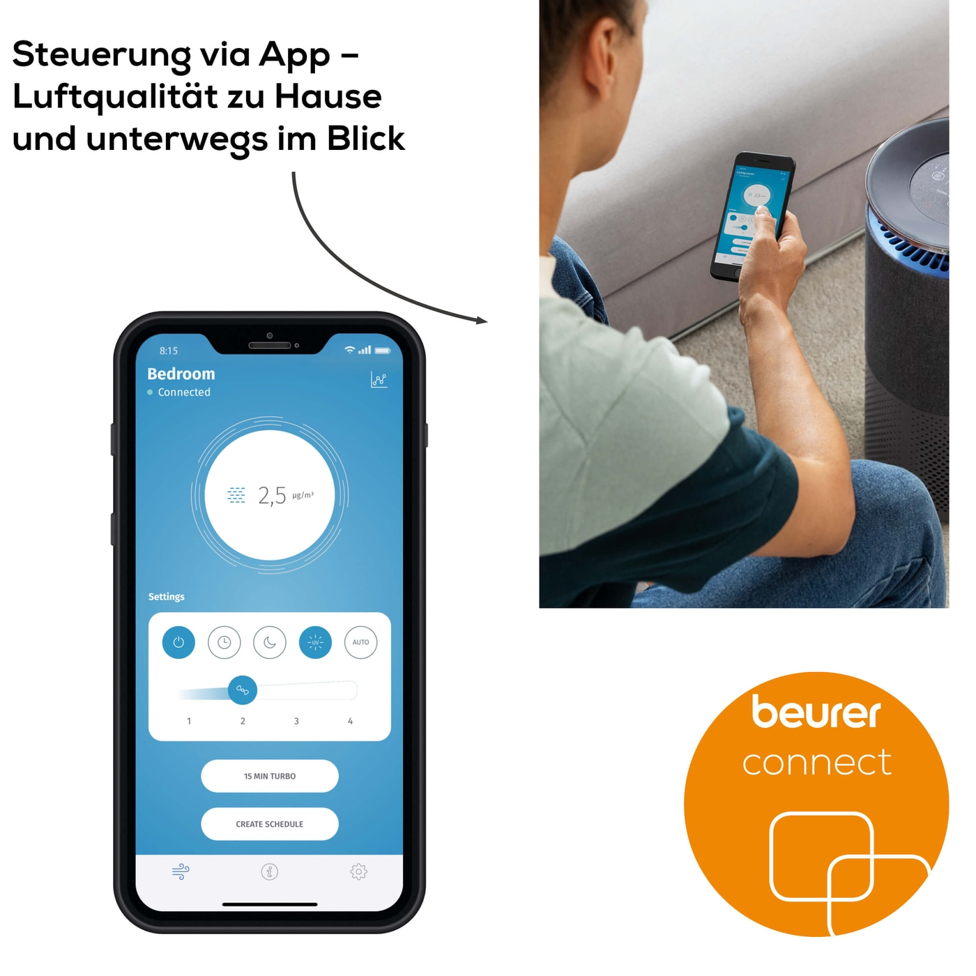 LR 401 App gesteuerter Luftreiniger-Smarte Luftreinigung in modischem Design