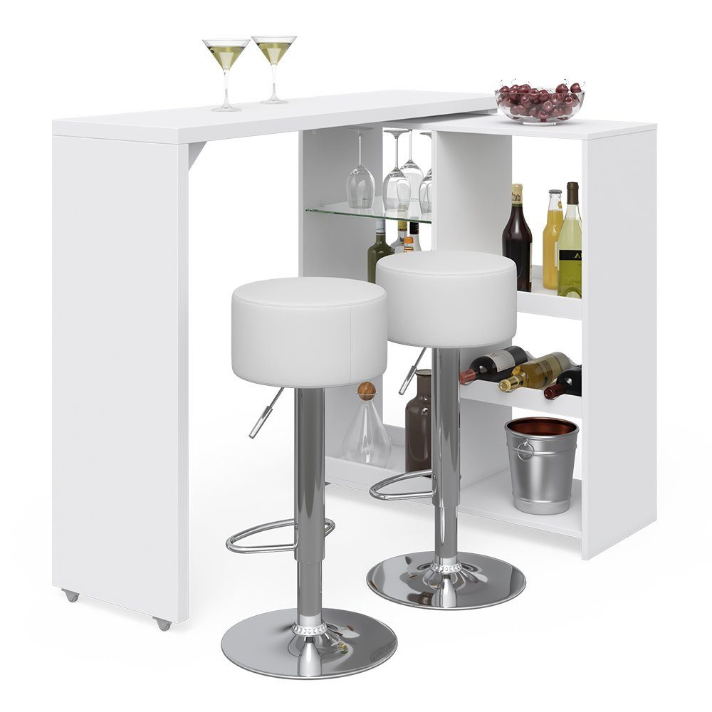 Vicco Bartisch Bartresen Stehtisch Bistrotisch VEGA Weiß drehbar inkl. Hocker