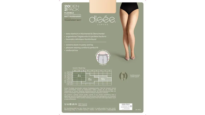 disée Damen Feinstrumpfhose Curves 20 DEN 2er Pack MAKE UP