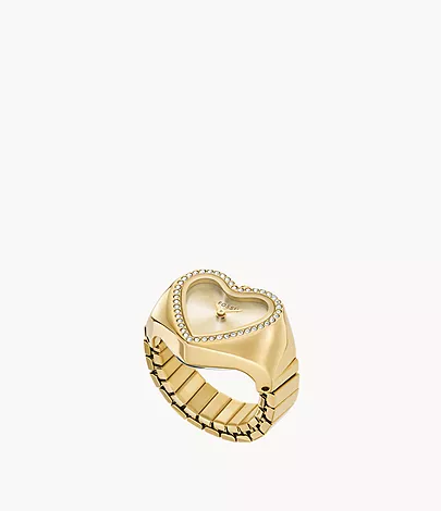Fossil Ringuhr 2-Zeiger-Werk Edelstahl goldfarben
