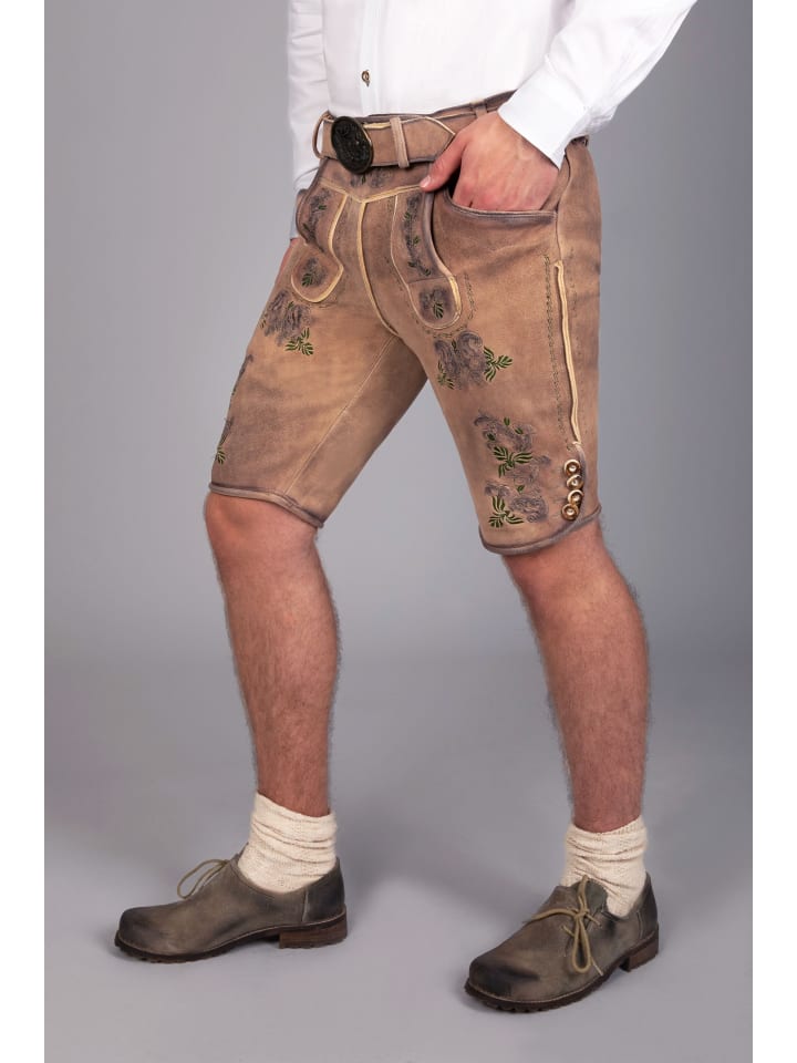 Edelnice Kurze Wildbock Lederhose Peter grün sämisch in braun günstig kaufen