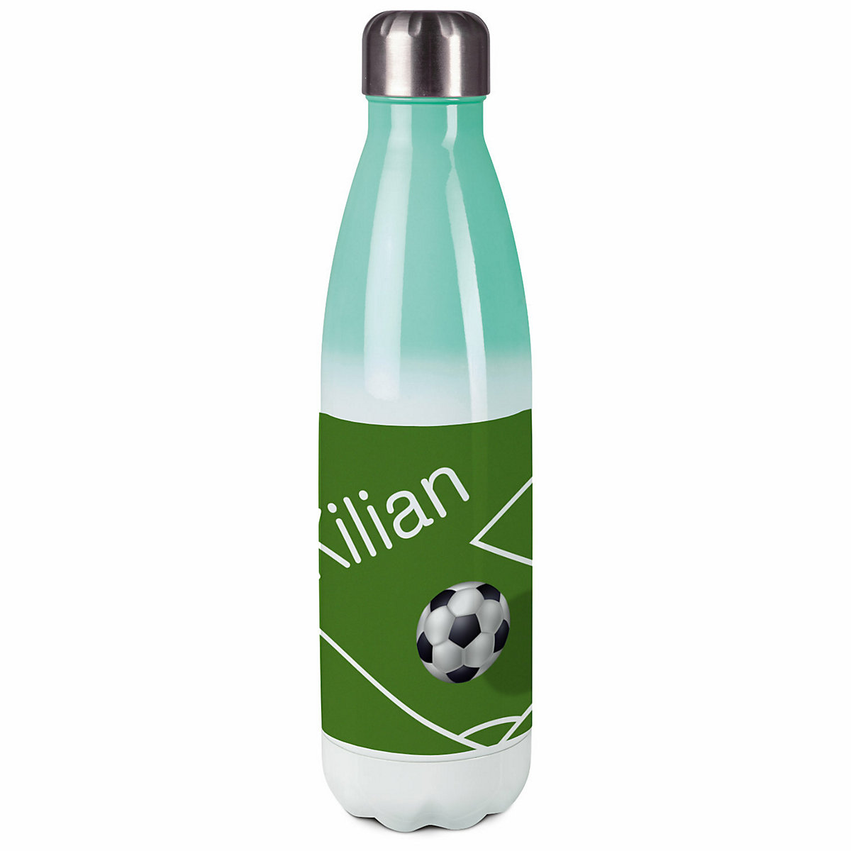 Edelstahl Kinder Thermoflasche / Trinkflasche bunt Fußball Spülmaschinenfest, Auslaufsicher, Bruchfest, Doppelwandig, Für Heißgetränke geeignet, Mit Deckel, Isoliert