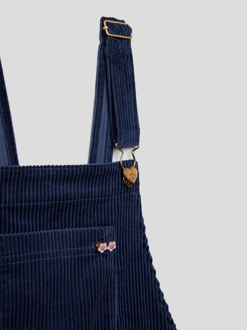 Latzkleid aus Cord mit Applikation in blau