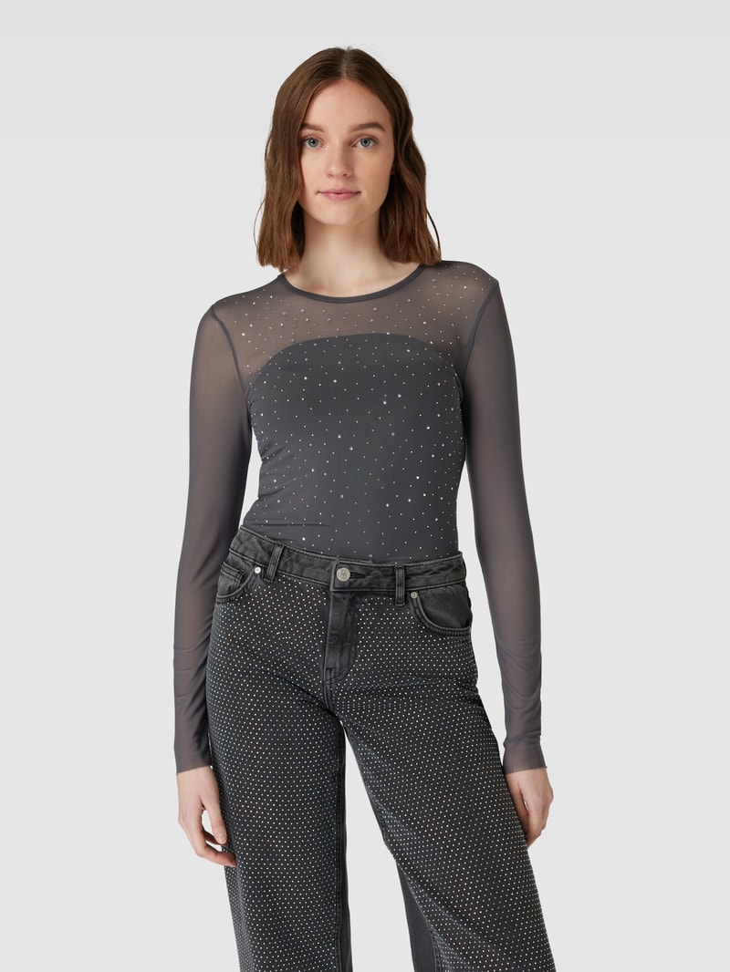 Longsleeve mit Strasssteinbesatz Modell 'ELSA' in graphit
