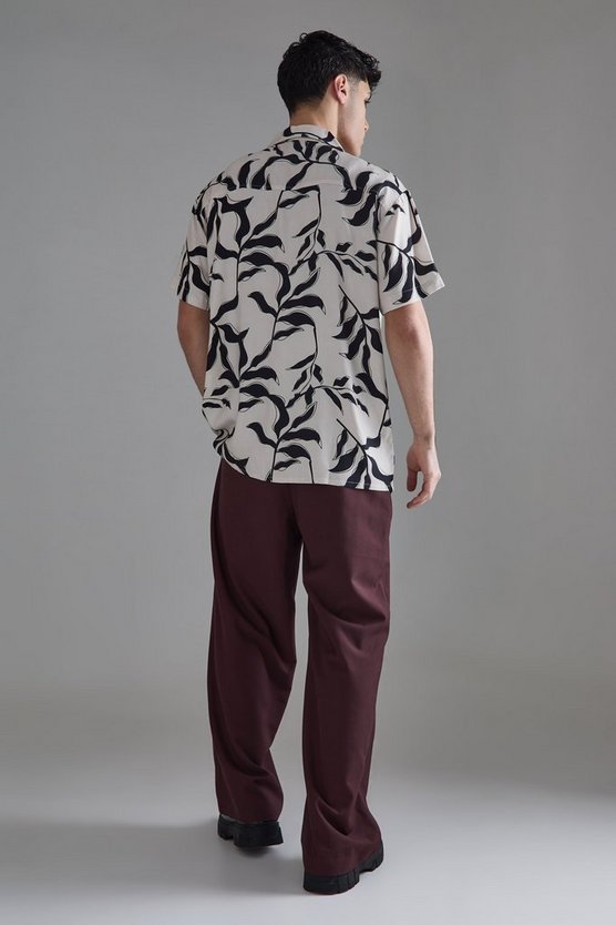 Kurzärmliges Oversize Viskose-Hemd mit floralem Print