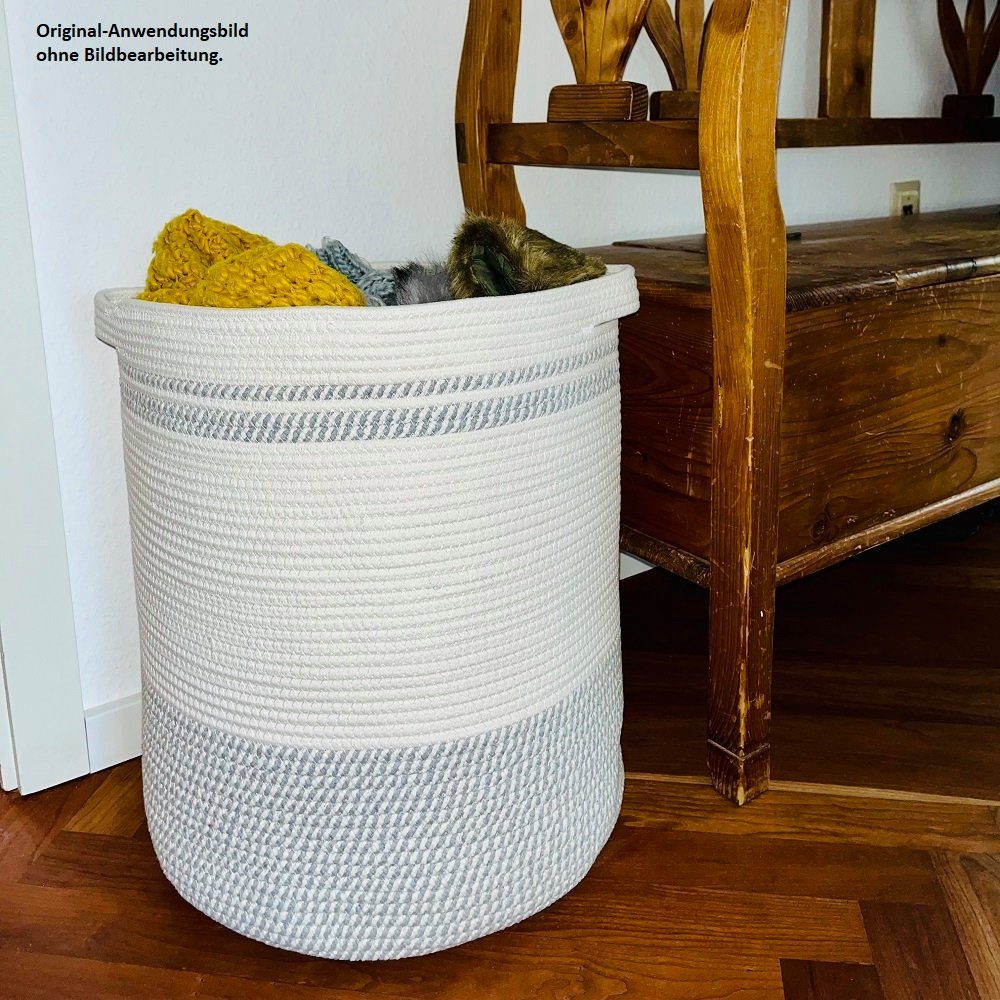 WIESEN.design Wäschekorb Ben Ø41xH46 cm 61L, 100% Baumwolle, Aufbewahrungskorb geflochten, inkl. großem Waschsack und schwerem Wäschesack, gratis Versand