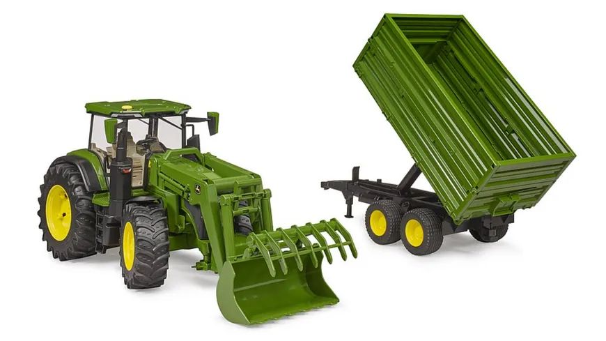 BRUDER - John Deere 7R 350 mit Frontlader und Tandemachstransportanhänger 03155