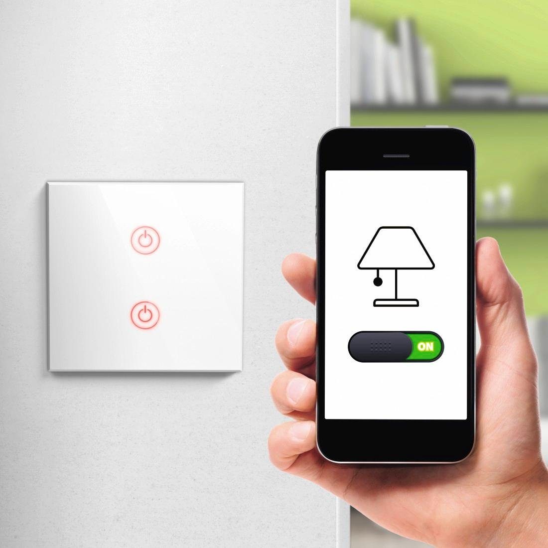 Xavax WiFi unterputz Wandschalter/Lichtschalter mit Alexa-/Google-Steuerung Smarter Lichtschalter