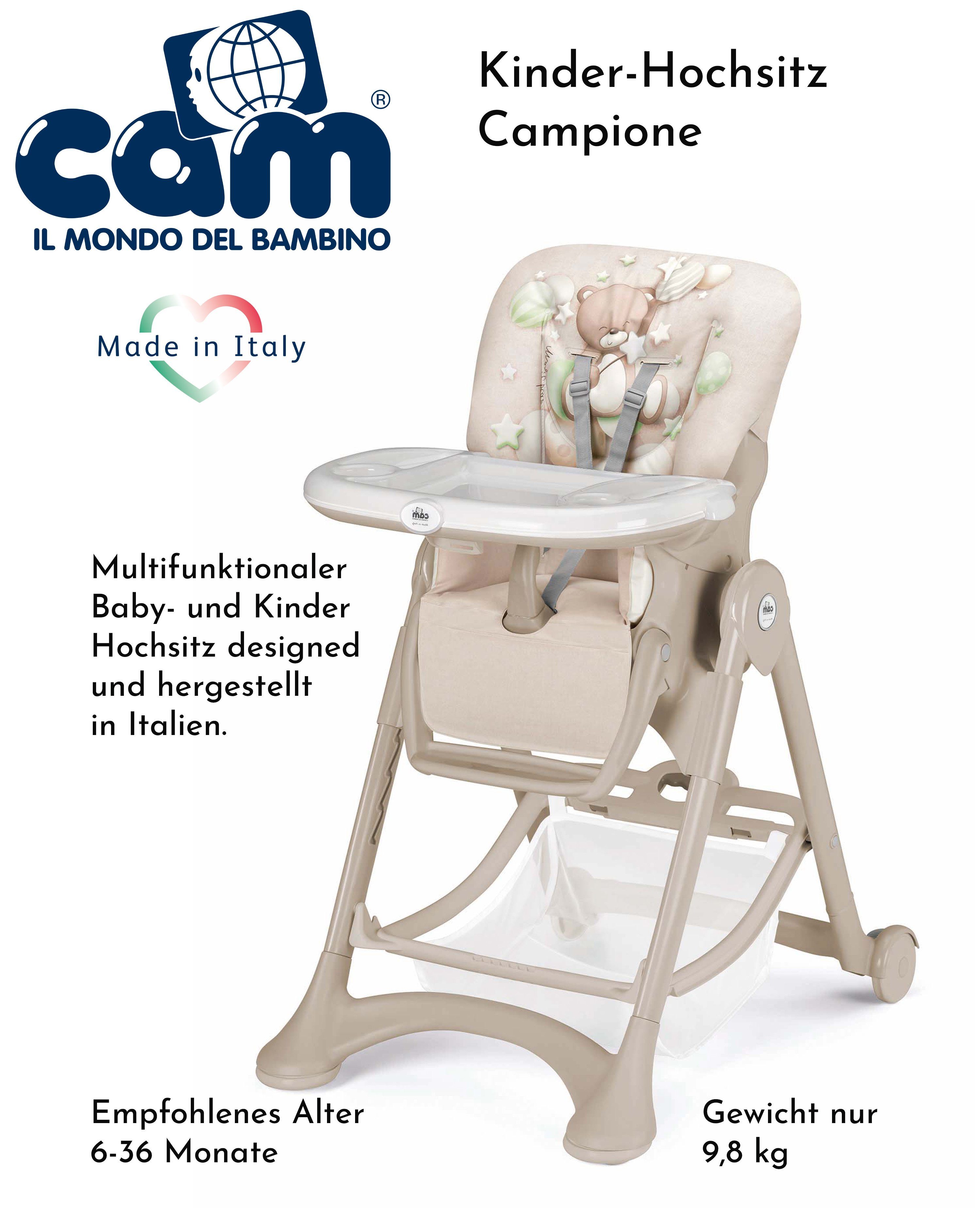 CAM Hochstuhl Cam CAMPIONE - Baby-Stuhl mitwachsend verstellbar inkl. Tablett